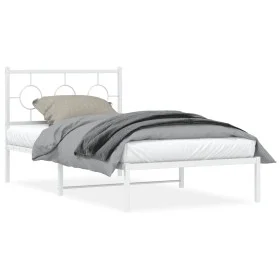 Metal bed frame with white headboard 100x190 cm by vidaXL, Beds and slatted bases - Ref: Foro24-376269, Price: 74,05 €, Disco...