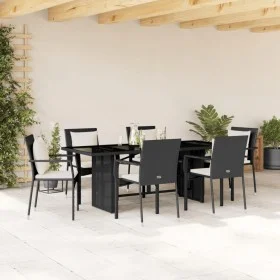 Set de comedor de jardín 7 pzas y cojines ratán sintético negro by vidaXL, Garden sets - Ref: Foro24-3213490, Price: 546,22 €...