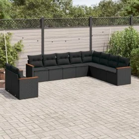 Set de sofás de jardín 10 pzas cojines ratán sintético negro de vidaXL, Conjuntos de jardín - Ref: Foro24-3258513, Precio: 67...
