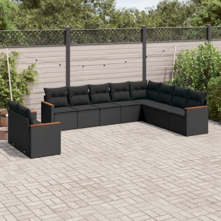 Set de sofás de jardín 10 pzas cojines ratán sintético negro de vidaXL, Conjuntos de jardín - Ref: Foro24-3258513, Precio: 69...