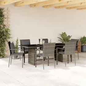 Set comedor jardín 7 pzas y cojines ratán sintético gris de vidaXL, Conjuntos de jardín - Ref: Foro24-3213492, Precio: 533,38...