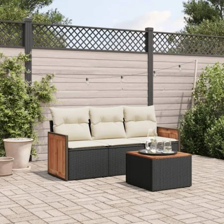 Juego de sofás jardín 4 pzas con cojines ratán sintético negro by vidaXL, Garden sets - Ref: Foro24-3259844, Price: 253,77 €,...