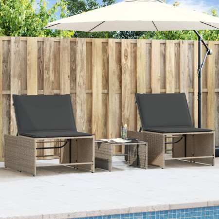 Tumbonas con mesita 2 unidades ratán sintético gris de vidaXL, Tumbonas - Ref: Foro24-368424, Precio: 173,50 €, Descuento: %