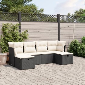 Set de sofás de jardín 6 piezas y cojines ratán sintético negro de vidaXL, Conjuntos de jardín - Ref: Foro24-3263232, Precio:...