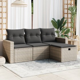Set de sofás de jardín 4 pzas y cojines ratán sintético gris de vidaXL, Conjuntos de jardín - Ref: Foro24-3263446, Precio: 24...