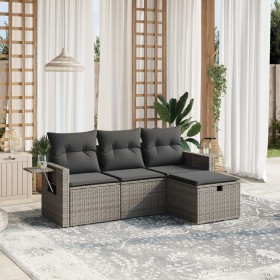 Set de sofás de jardín 4 pzas y cojines ratán sintético gris de vidaXL, Conjuntos de jardín - Ref: Foro24-3263756, Precio: 25...