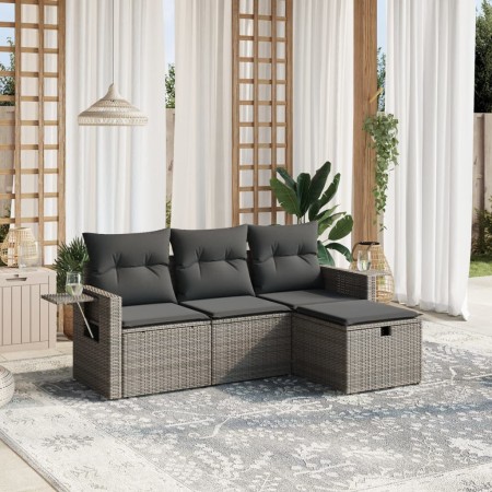 Set de sofás de jardín 4 pzas y cojines ratán sintético gris de vidaXL, Conjuntos de jardín - Ref: Foro24-3263756, Precio: 25...