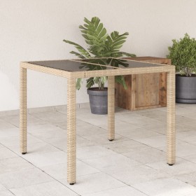 Mesa de jardín superficie de vidrio ratán PE beige 90x90x75 cm de vidaXL, Mesas de jardín - Ref: Foro24-365527, Precio: 106,1...
