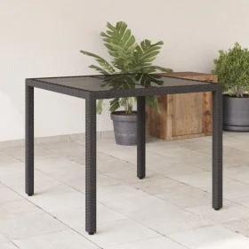 Mesa de jardín superficie de vidrio ratán PE negro 90x90x75 cm de vidaXL, Mesas de jardín - Ref: Foro24-365525, Precio: 117,5...