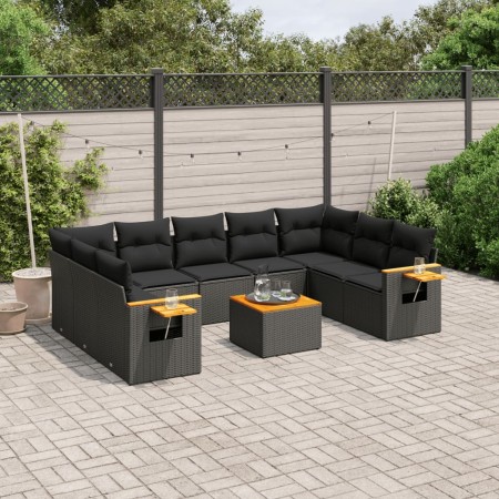 Set de sofás de jardín 10 pzas cojines ratán sintético negro de vidaXL, Conjuntos de jardín - Ref: Foro24-3227119, Precio: 62...