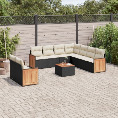 Set de sofás de jardín 10 pzas cojines ratán sintético negro de vidaXL, Conjuntos de jardín - Ref: Foro24-3227785, Precio: 57...