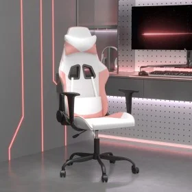 Silla gaming de masaje cuero sintético blanco y rosa de vidaXL, Sillones para videojuegos - Ref: Foro24-345408, Precio: 111,7...