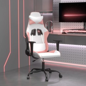 Silla gaming de masaje cuero sintético blanco y rosa de vidaXL, Sillones para videojuegos - Ref: Foro24-345408, Precio: 114,4...