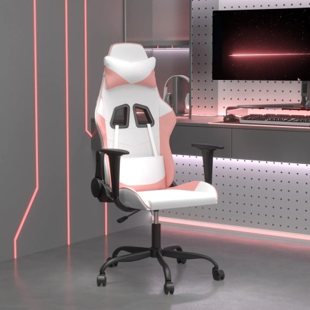 Silla gaming de masaje cuero sintético blanco y rosa de vidaXL, Sillones para videojuegos - Ref: Foro24-345408, Precio: 114,4...