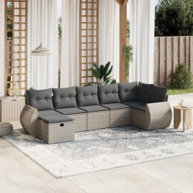 Set de sofás de jardín 7 piezas con cojines ratán PE gris de vidaXL, Conjuntos de jardín - Ref: Foro24-3264126, Precio: 439,2...