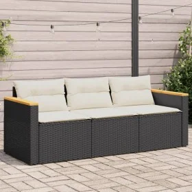 Dreisitziges Gartensofa mit schwarzen Kunststoff-Rattan-Kissen. von vidaXL, Outdoor-Sofas - Ref: Foro24-365829, Preis: 235,48...