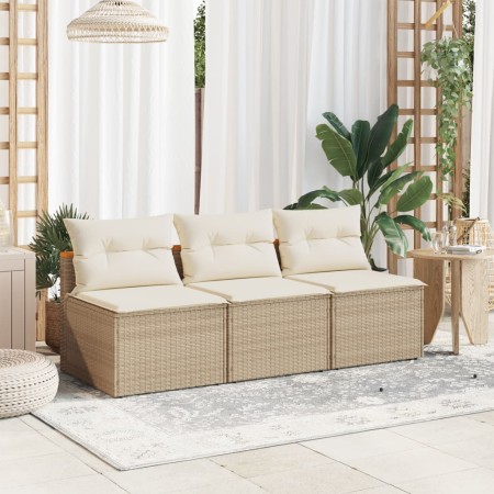 Sofá de jardín sin reposabrazos 2 uds y cojines ratán PE beige de vidaXL, Sofás de exterior - Ref: Foro24-365834, Precio: 143...