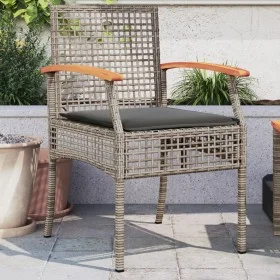 Sillas de jardín con cojín 2 uds ratán PE gris y madera acacia de vidaXL, Sillas de jardín - Ref: Foro24-366248, Precio: 133,...