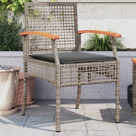 Sillas de jardín con cojín 2 uds ratán PE gris y madera acacia de vidaXL, Sillas de jardín - Ref: Foro24-366248, Precio: 114,...