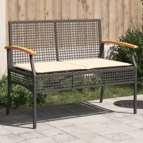 Banco de jardín con cojín ratán sintético negro y madera acacia de vidaXL, Bancos de jardín - Ref: Foro24-366255, Precio: 103...