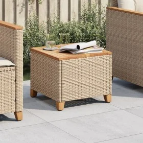 Mesa de jardín ratán sintético madera acacia beige 45x45x37 cm de vidaXL, Mesas de jardín - Ref: Foro24-366327, Precio: 51,23...