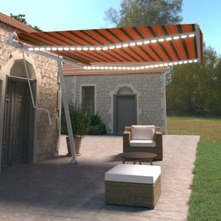Toldo automático LED sensor de viento naranja marrón 400x350 cm de vidaXL, Toldos - Ref: Foro24-3069635, Precio: 736,01 €, De...