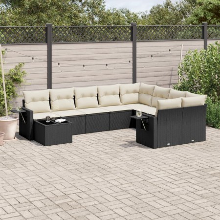 Set de sofás de jardín 10 pzas cojines ratán sintético negro de vidaXL, Conjuntos de jardín - Ref: Foro24-3252993, Precio: 60...