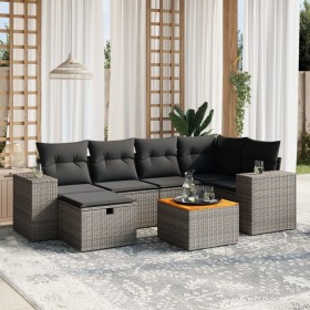 Set de sofás de jardín 7 piezas con cojines ratán PE gris de vidaXL, Conjuntos de jardín - Ref: Foro24-3265176, Precio: 421,0...