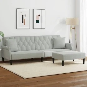 Sofá cama 2 plazas con almohadas taburete terciopelo gris claro de vidaXL, Sofás - Ref: Foro24-3216219, Precio: 328,33 €, Des...