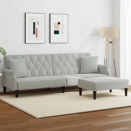 Sofá cama 2 plazas con almohadas taburete terciopelo gris claro de vidaXL, Sofás - Ref: Foro24-3216219, Precio: 328,33 €, Des...