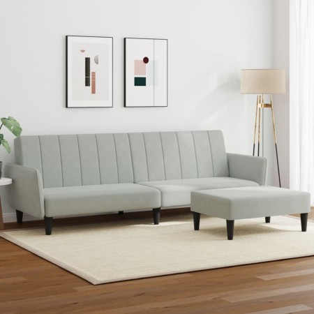 Sofá cama de 2 plazas con taburete terciopelo gris claro de vidaXL, Sofás - Ref: Foro24-3216250, Precio: 321,06 €, Descuento: %