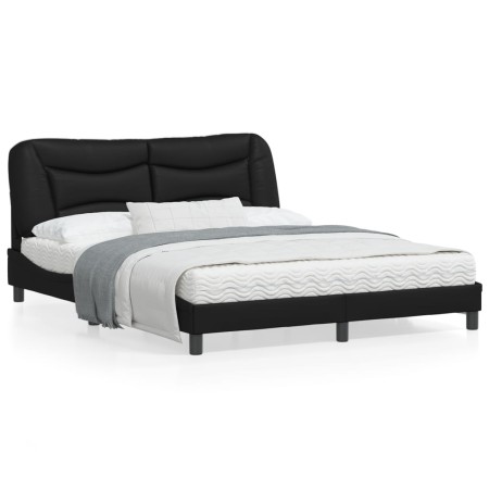 Estructura de cama con cabecero cuero sintético negro 160x200cm de vidaXL, Camas y somieres - Ref: Foro24-3208009, Precio: 25...