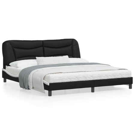 Estructura de cama con cabecero cuero sintético negro y blanco de vidaXL, Camas y somieres - Ref: Foro24-3208021, Precio: 256...