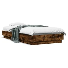 Estructura de cama con luces LED roble ahumado 90x190 cm de vidaXL, Camas y somieres - Ref: Foro24-839543, Precio: 99,24 €, D...