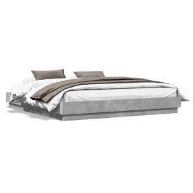 Estructura de cama con luces LED gris hormigón 200x200 cm de vidaXL, Camas y somieres - Ref: Foro24-3209768, Precio: 157,48 €...