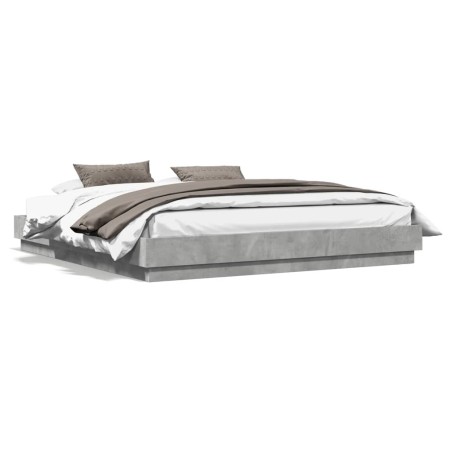 Estructura de cama con luces LED gris hormigón 200x200 cm de vidaXL, Camas y somieres - Ref: Foro24-3209768, Precio: 157,48 €...