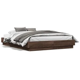 Estructura de cama con luces LED roble marrón 120x190 cm de vidaXL, Camas y somieres - Ref: Foro24-3209827, Precio: 133,14 €,...