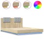 Estructura de cama cabecero luces LED roble Sonoma 150x200 cm de vidaXL, Camas y somieres - Ref: Foro24-3210005, Precio: 195,...