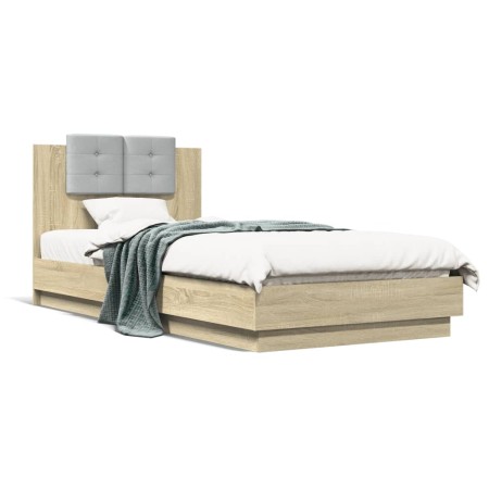 Estructura de cama cabecero luces LED roble Sonoma 100x200 cm de vidaXL, Camas y somieres - Ref: Foro24-3210026, Precio: 169,...