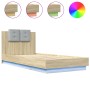 Estructura de cama cabecero luces LED roble Sonoma 100x200 cm de vidaXL, Camas y somieres - Ref: Foro24-3210026, Precio: 169,...