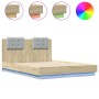 Estructura de cama cabecero y luces LED roble Sonoma 135x190 cm de vidaXL, Camas y somieres - Ref: Foro24-3210047, Precio: 18...