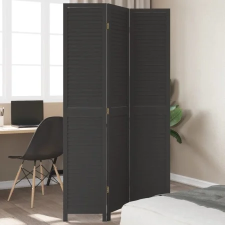 Biombo separador de 3 paneles madera maciza Paulownia negro by vidaXL, Room dividers - Ref: Foro24-358847, Price: 107,48 €, D...