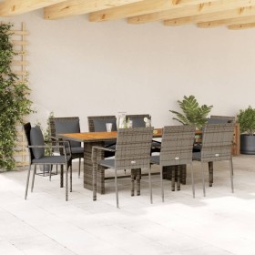 Set comedor jardín 9 pzas y cojines ratán sintético gris de vidaXL, Conjuntos de jardín - Ref: Foro24-3213501, Precio: 748,71...
