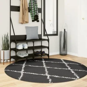 Alfombra de pelo largo moderna negro y crema Ø 160 cm de vidaXL, Alfombras - Ref: Foro24-375422, Precio: 46,62 €, Descuento: %