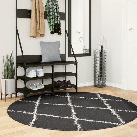 Alfombra de pelo largo moderna negro y crema Ø 160 cm de vidaXL, Alfombras - Ref: Foro24-375422, Precio: 46,21 €, Descuento: %