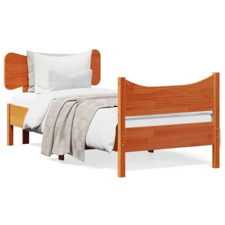 Bed frame with wax brown pine wood headboard 75x190 cm by vidaXL, Beds and slatted bases - Ref: Foro24-3216407, Price: 142,30...