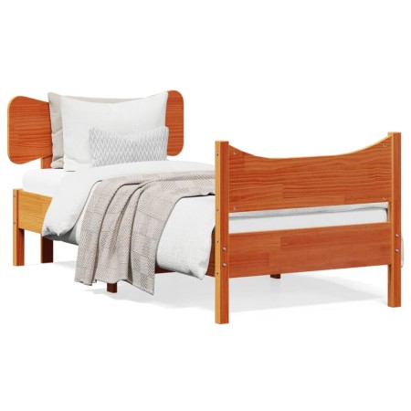 Estructura cama con cabecero madera pino marrón cera 75x190 cm de vidaXL, Camas y somieres - Ref: Foro24-3216407, Precio: 144...