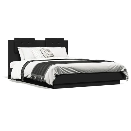 Bed frame with black engineered wood headboard 135x190 cm by vidaXL, Beds and slatted bases - Ref: Foro24-3209955, Price: 176...