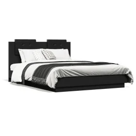 Estructura cama con cabecero madera ingeniería negro 120x190 cm de vidaXL, Camas y somieres - Ref: Foro24-3209962, Precio: 16...