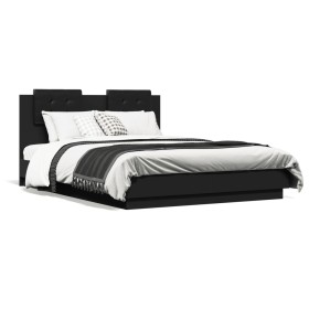 Estructura cama con cabecero madera ingeniería negro 120x190 cm de vidaXL, Camas y somieres - Ref: Foro24-3209962, Precio: 16...